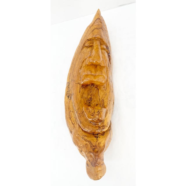 Brown Large 40" Tall Carved Lacquered Solid Teak Moon Face Wall Hanging Sculpture NICE For Sale - Image 8 of 9