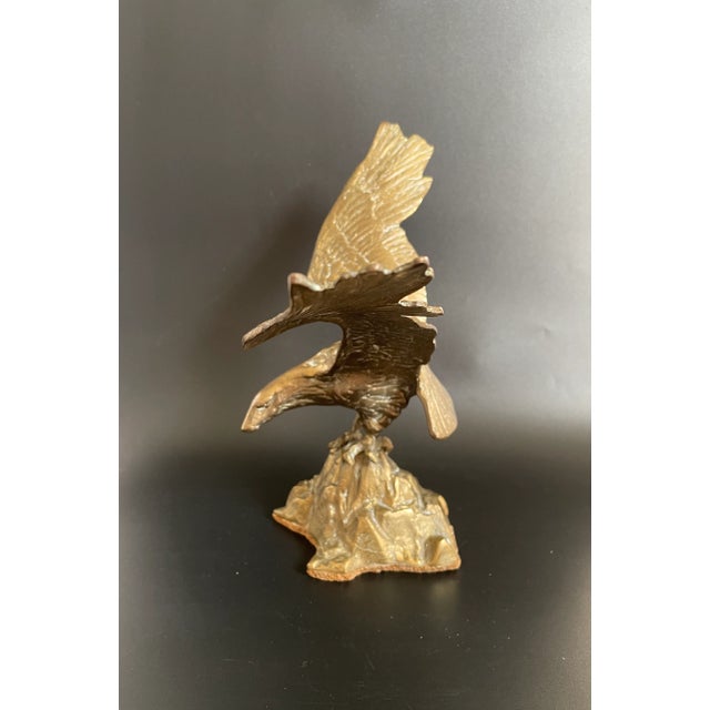Vintage Brass Eagle Landing on Rock Sculpture For Sale - Image 4 of 12