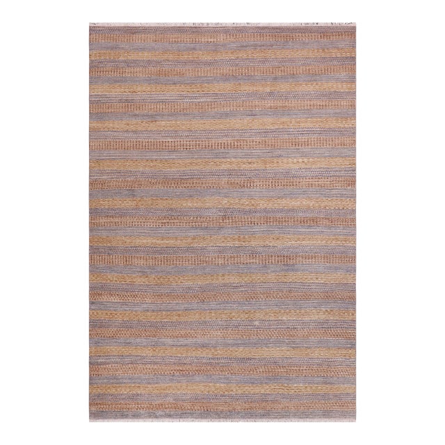 Rustic Grey/Gold High Low Wool Rug - 6'5'' X 9'11'' For Sale