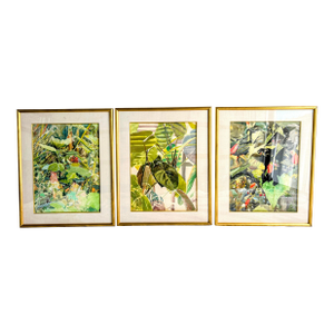 Original Signed Set of Three Roger Howrigan Botanical Watercolor Paintings