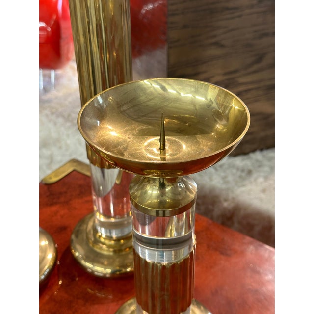Lucite and Brass Candlestick Prickets Attributed to Dolbi and Cashier For Sale - Image 10 of 16