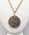 Mid-Century Modern Vintage 1970s Signed Napier Goldtone Aztec Inspired Round Pendant Necklace For Sale - Image 3 of 7