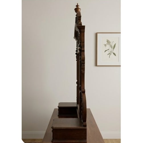 Victorian 19th-Century Late Victorian Carved Walnut Vanity Mirror - Excellent Antique Condition For Sale - Image 3 of 4