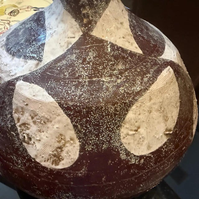 1960s Guido Gambone Style Organic Modern Brown and White Ceramic Italian Vase For Sale - Image 9 of 14