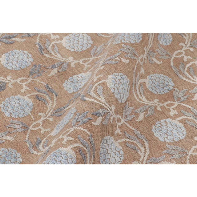 Rug & Kilim’s Modern Block Print Rug in Brown With Blue Floral Patterns For Sale In New York - Image 6 of 7