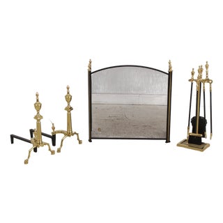 Virginia Metalcrafters 9 Piece Fireplace Screen Andiron Tool Set For Sale