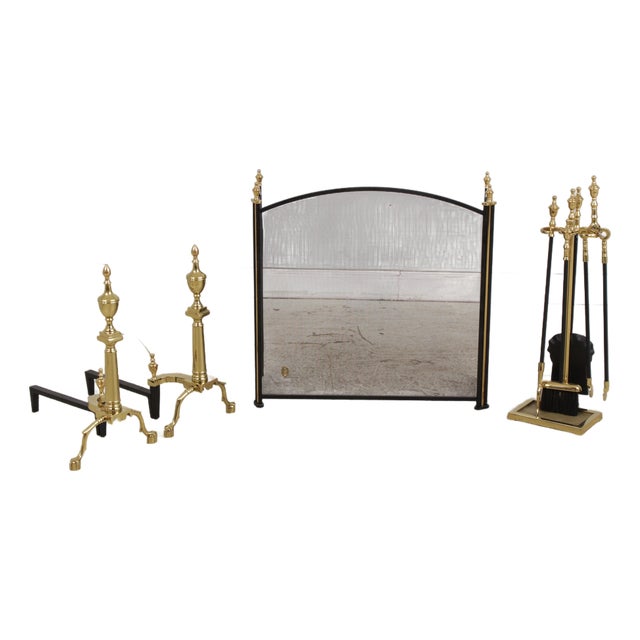 Virginia Metalcrafters 9 Piece Fireplace Screen Andiron Tool Set For Sale