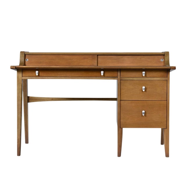 Restored John Van Koert Drexel Profile Leather Top Desk With File Drawer For Sale - Image 9 of 14