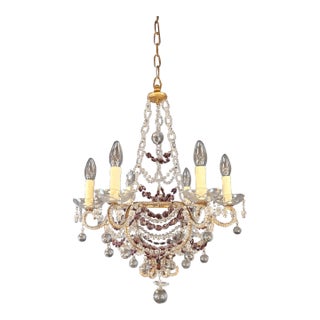 1930s Lustre Art Nouveau Candelabrum Purple Crystal Chandelier For Sale