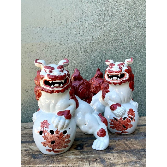 Vintage Asian Glazed Ceramic Foo Dogs - Set of 2 For Sale - Image 4 of 12