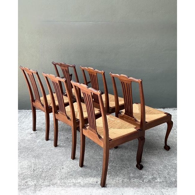 Vintage Chippendale Rush Seat Dining Chairs - Set of 6 For Sale In West Palm - Image 6 of 12