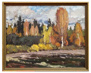 Alfejs Bromults, Autumn Mood, Oil on Cardboard