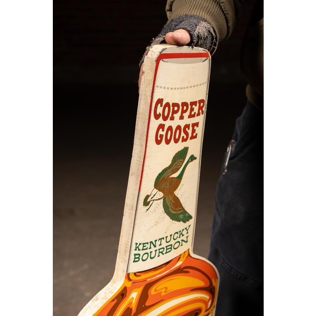 Copper Vintage Double-Sided Copper Goose Bourbon Figural Bottle Advertising Sign For Sale - Image 8 of 8