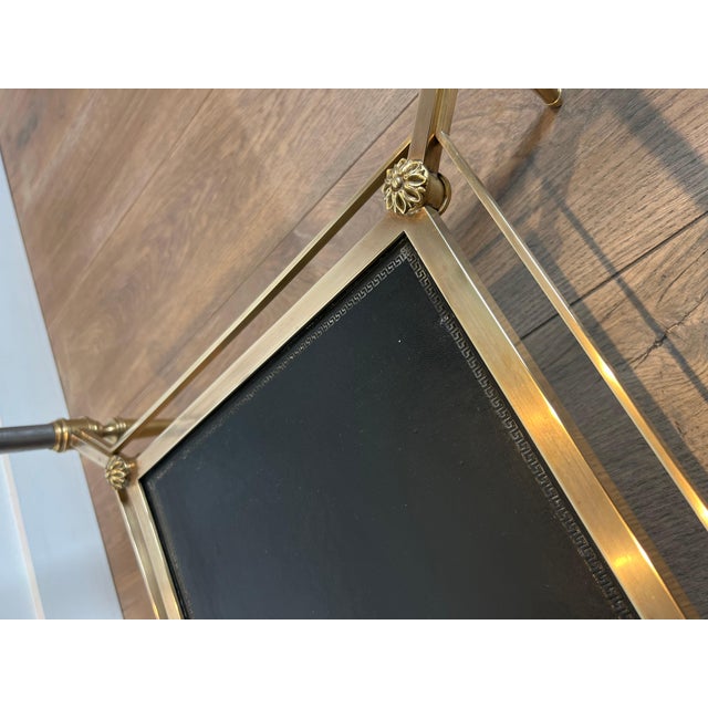 1940s Brass coffee table with black leather and glass shelves Attributed to Maison Jansen For Sale - Image 10 of 12