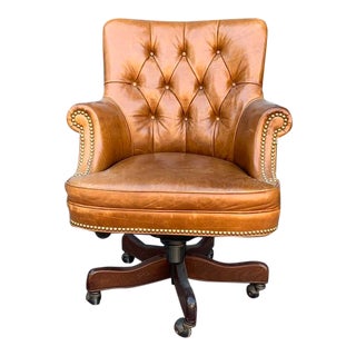 Late 20th Century Retro Tufted Leather Desk Chair For Sale