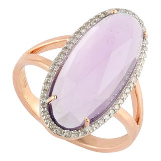 Statement 5.73 Carat Amethyst Diamond Ring 14 Karat Solid Rose Gold Size 7 For Sale