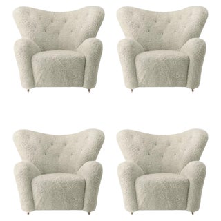 Green Tea Sheepskin the Tired Man Lounge Chair by Lassen, Set of 4 For Sale