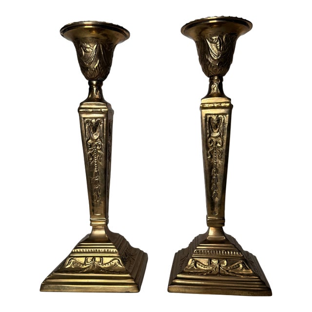 Pair of French Renaissance Solid Brass Candlesticks For Sale