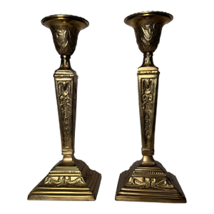 Vintage French Renaissance Solid Brass Candlesticks, a Pair