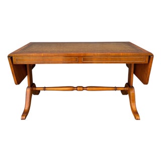 Spanish Drop-Leaf Writing Table with Leather Top, Mid-20th Century For Sale