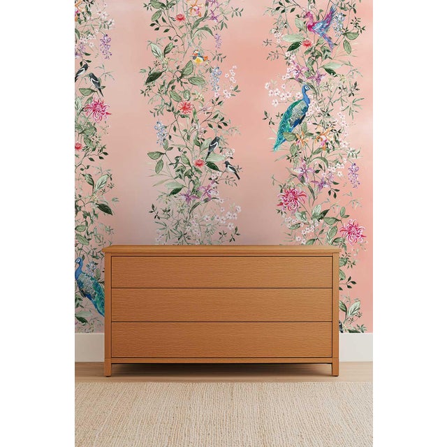 Chinoiserie Mahjong Floral Stripe Grasscloth Wallpaper by House Party | Coral Crack | 6 Yards For Sale - Image 3 of 7