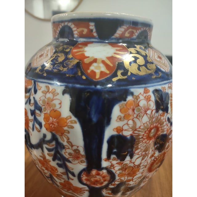 1920s Japanese Imari Style Porcelain Covered Ginger Jar Temple Jar Cherry Blossom Cobalt Blue Iron Red Gold For Sale - Image 12 of 12