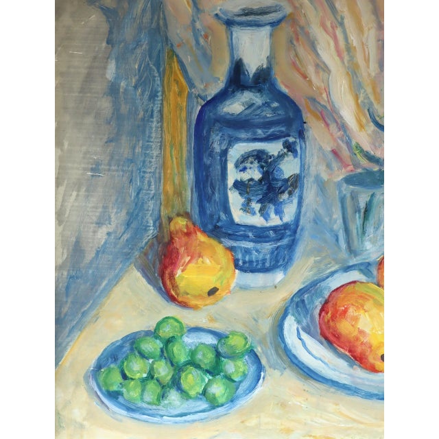 Mid-Century Modern 'Fruit & Vase on a Table' Original Swedish Vibrant Still Life Oil Painting, Framed For Sale - Image 10 of 11