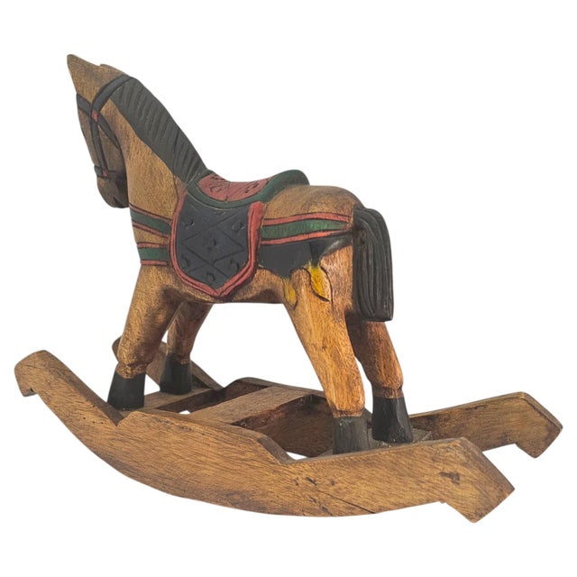 Mexican Mid-Century Mexican Folk Art Hand-Carved Polychrome Wooden Rocking Horse For Sale - Image 3 of 16