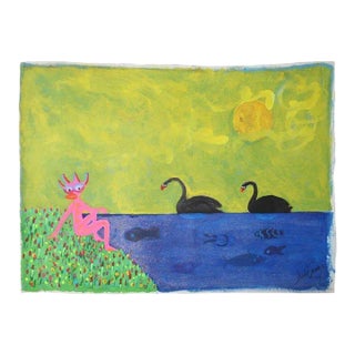 1999 “Habitat in Harmony” Neo Expressionist Folk Art Painting on Mixed Media by Julie Hermoso For Sale