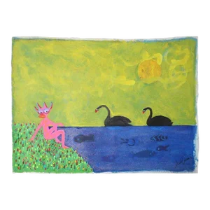 1999 “Habitat in Harmony” Neo Expressionist Folk Art Painting on Mixed Media by Julie Hermoso