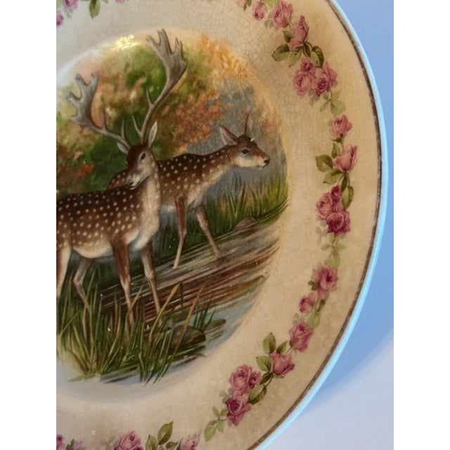 Pink Antique Early 20th Century Porcelain Transferware With Pink Roses & Deer Plate For Sale - Image 8 of 12