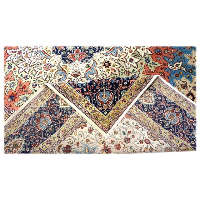 1940s Antique Persian Tabriz Wool 10x13 Ivory, Blue & Salmon Handmade Area Rug #9902352 For Sale - Image 5 of 6