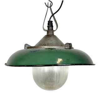 Industrial Green Enamel Factory Pendant Lamp in Cast Iron, 1960s For Sale