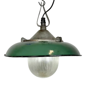 Industrial Green Enamel Factory Pendant Lamp in Cast Iron, 1960s