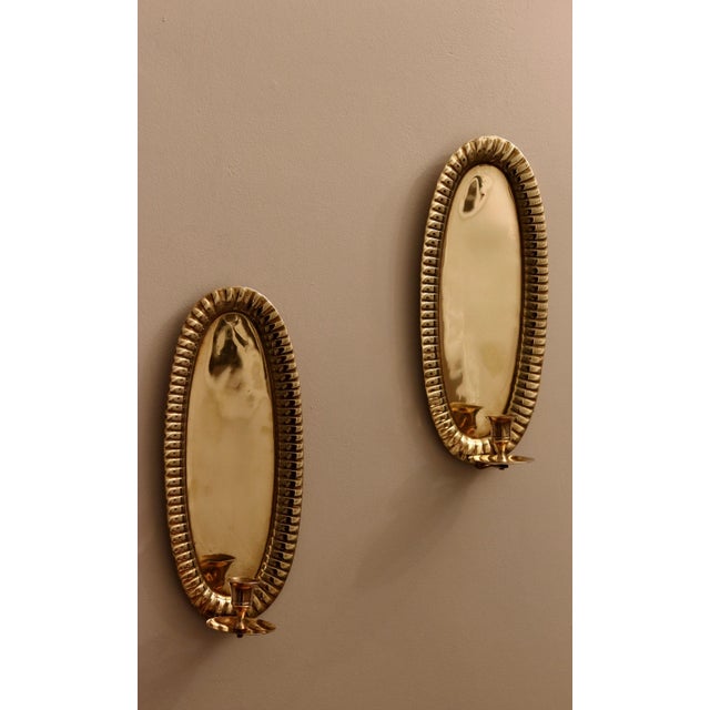 Mid-Century Modern Swedish Oval Brass Sconces, Set of 2 For Sale - Image 6 of 10
