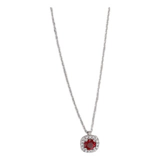 1.05ctw Ruby Diamond Halo Pendant Necklace 14k White Gold Adjustable Cable Chain For Sale