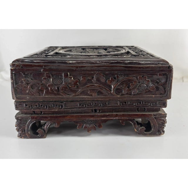 20th Century Chinese Chinoiserie Carved Openwork Reddish Brown Wood Box For Sale - Image 4 of 11