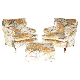 Flying Ducks Armchairs & Ottoman Footstool from George Smith, Set of 3 For Sale