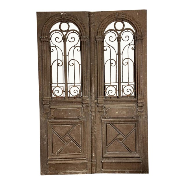 Antique French Doors With Metal - a Pair For Sale