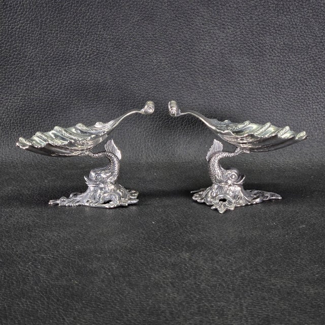 Early 20th Century Antique Ornate Sterling Silver Dolphin Salt Dishes by Martin M. Fleisher- a Pair For Sale - Image 5 of 11