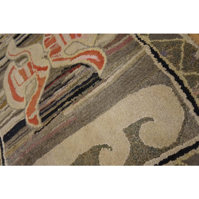1890s Gray Medallion Antique American Hooked Rug 2'0" X 2'10" Handknotted Wool Carpet For Sale - Image 4 of 5