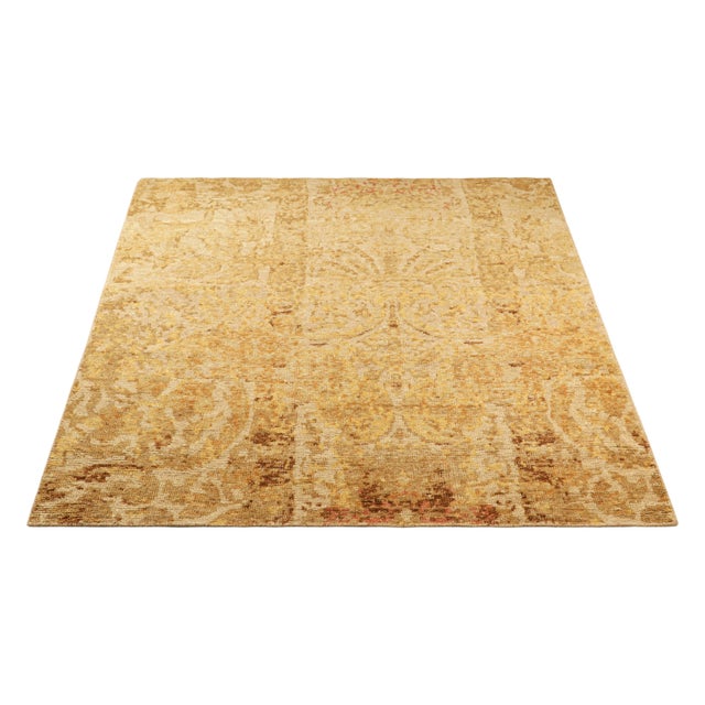 2010s Rug & Kilim’s Distressed European Square Rug in Beige-Brown & Gold Florals For Sale - Image 5 of 7