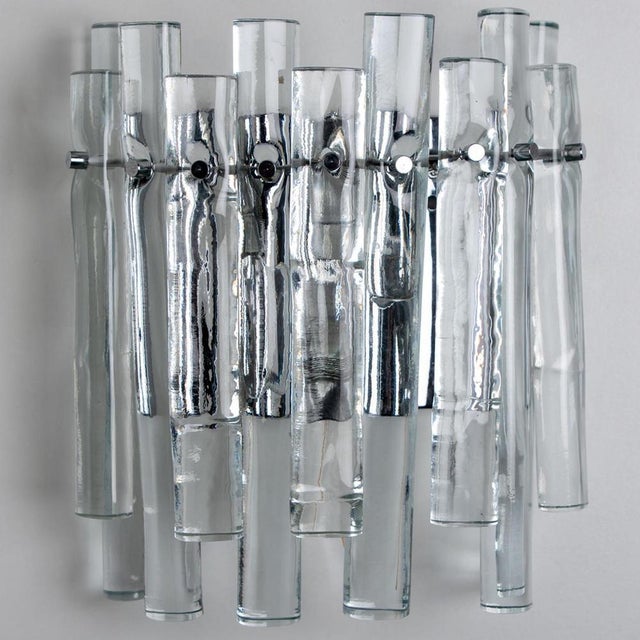 Ice Glass and Chrome Wall Sconce attributed to Kinkeldey, 1970s For Sale - Image 9 of 13