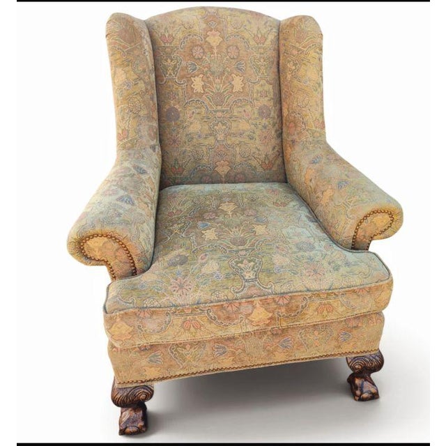 Timeless Luxury: Bespoke Taylor King Wingback Armchair & Matching Ottoman Set For Sale In Raleigh - Image 6 of 12