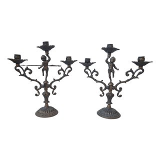 Antique Late 19th Century Louis XV Bronze Candelabras, 1890s, Set of 2 For Sale
