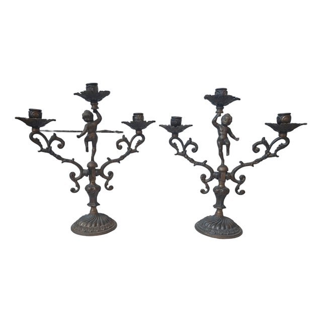 Antique Late 19th Century Louis XV Bronze Candelabras, 1890s, Set of 2 For Sale