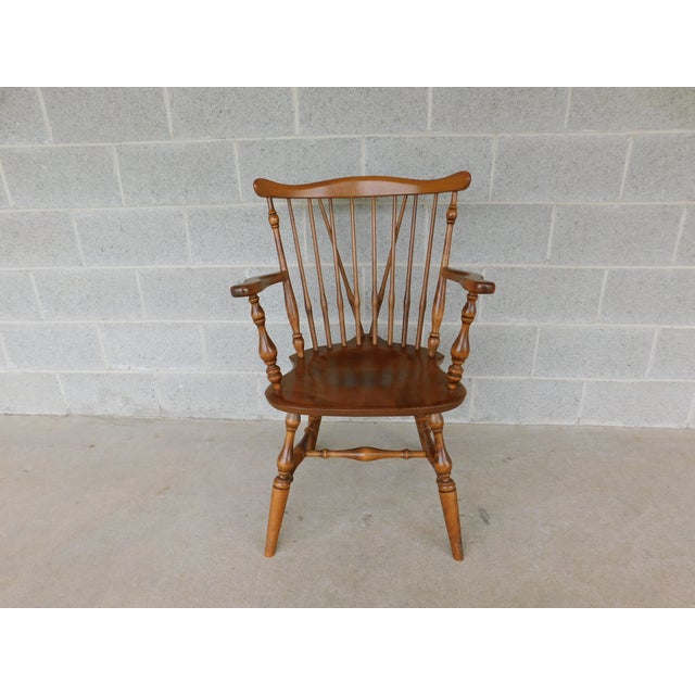 Wood Ethan Allen Heirloom Nutmeg Braceback Windsor Arm Chair 10-6020a For Sale - Image 7 of 13
