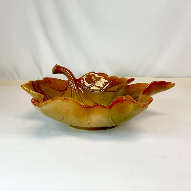 Vintage Majolica Arts & Crafts Americana Fall Leaf Serving Bowl, Halloween & Thanksgiving. For Sale - Image 9 of 11