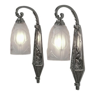 A Pair of French Art Deco Wall Sconces by Leon Hugue 1920s France For Sale
