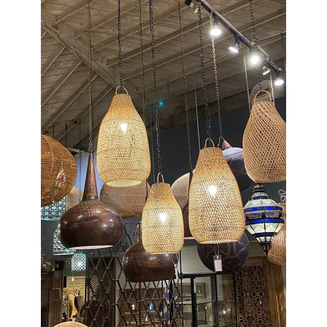 Tan Raw Rattan Bottle Pendant Light Medium For Sale - Image 8 of 10